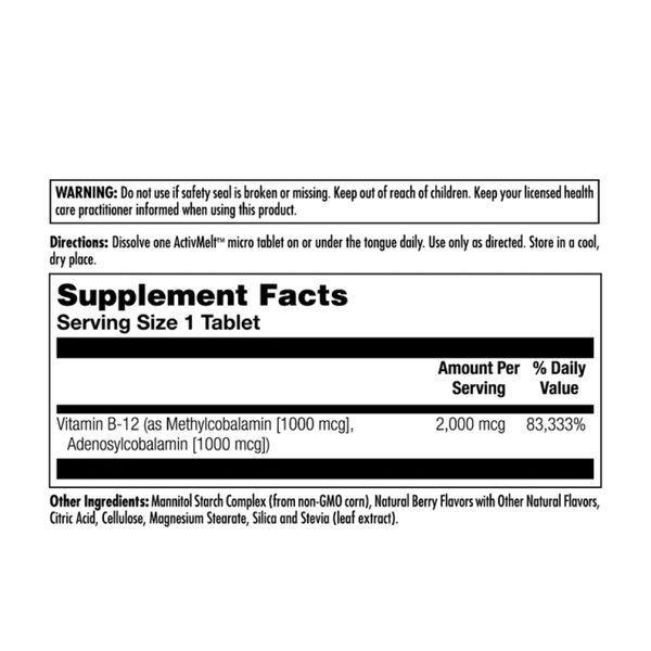 B-12 Methylcobalamin and Adenosylcobalamin 2000mcg - 60 tabs 2022-10-1768 фото